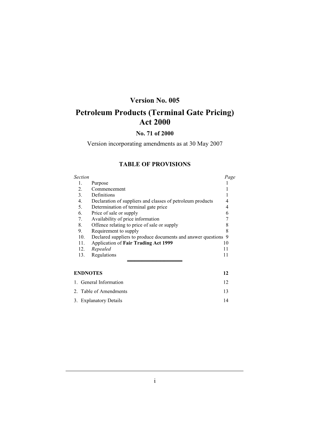 Petroleum Products (Terminal Gate Pricing) Act 2000