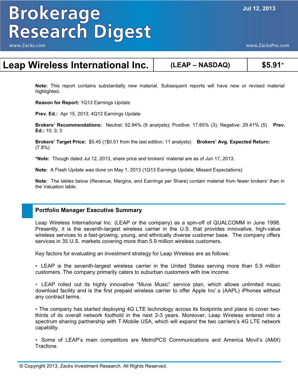 Leap Wireless International Inc