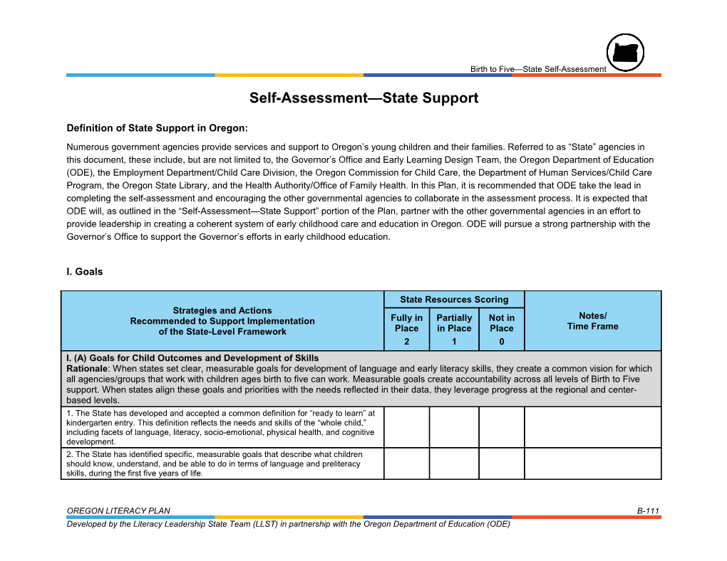 Self-Assessment State Support