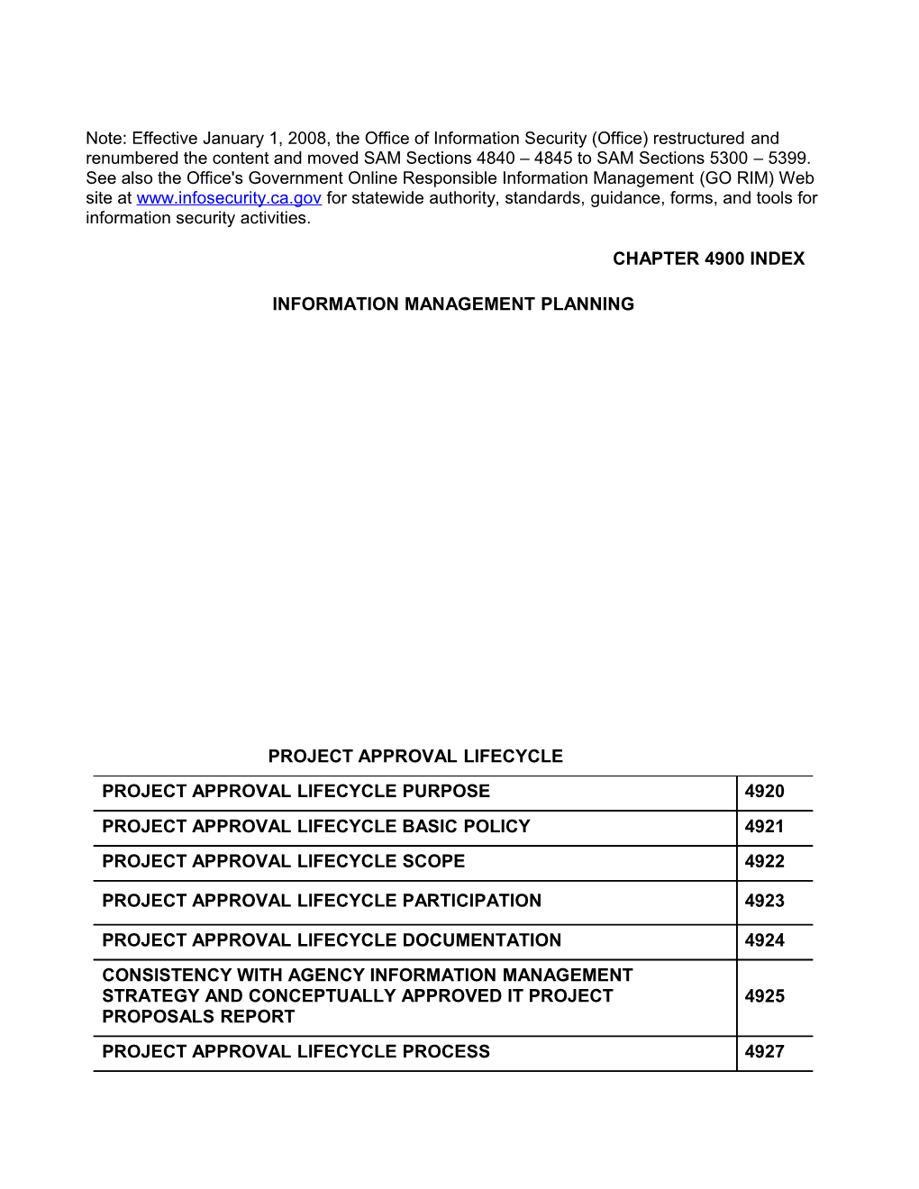 Chapter 4900Index Information Managementplanning