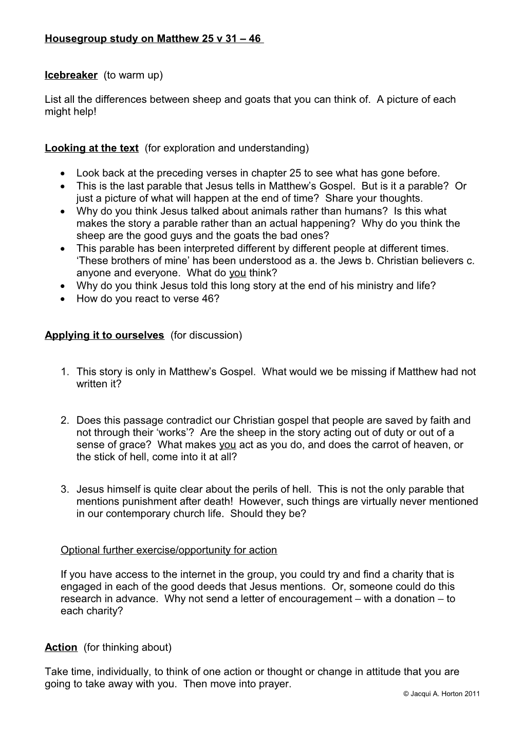 Housegroup Study on Matthew 9 V 9 12 & 18 26