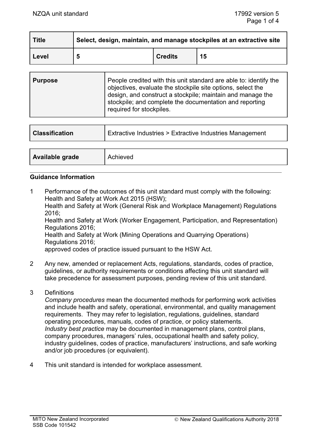 17992 Select, Design, Maintain, and Manage Stockpiles at an Extractive Site