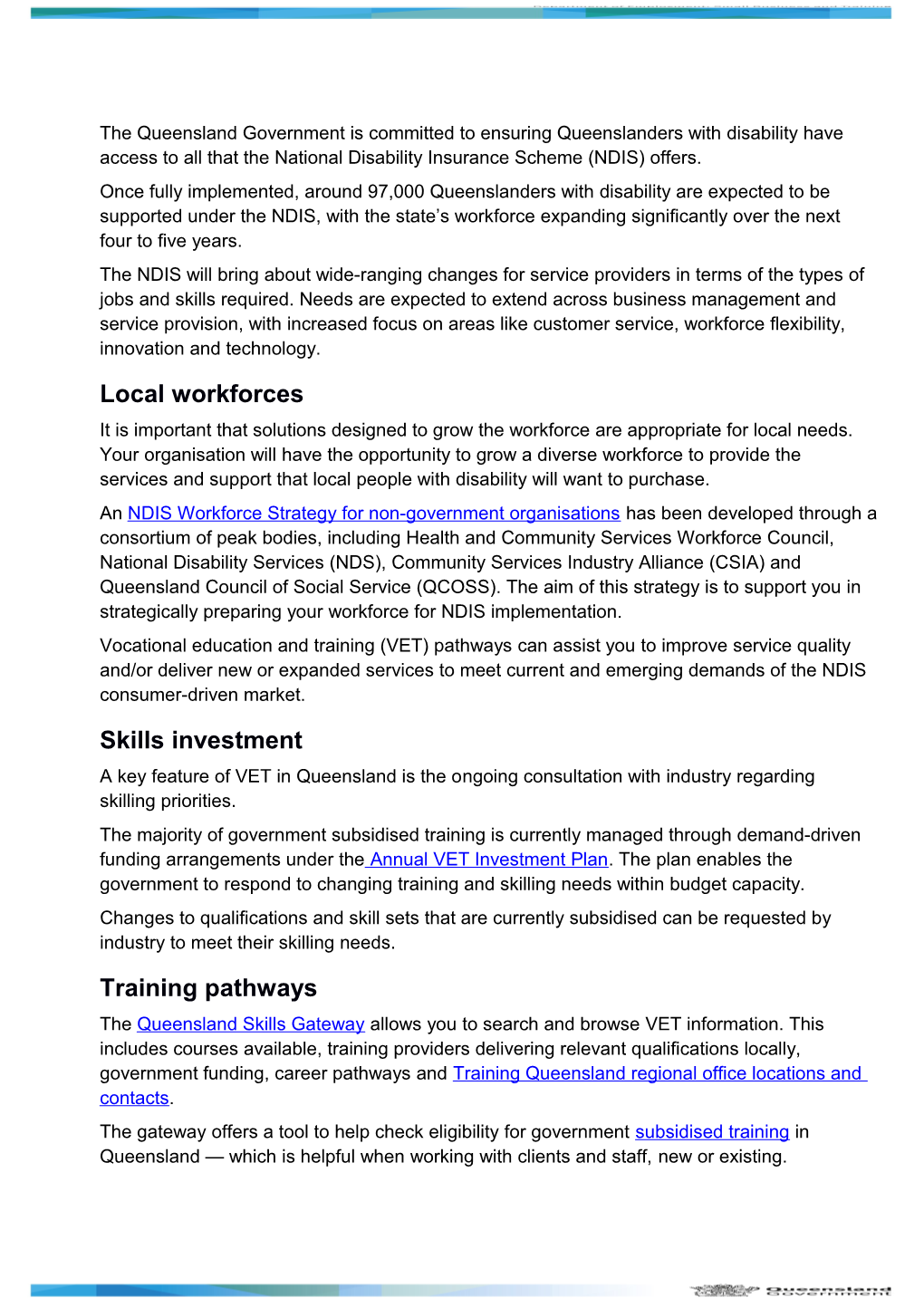 Supporting Skilled Local Workforces in NDIS - Disability Service Provider Fact Sheet