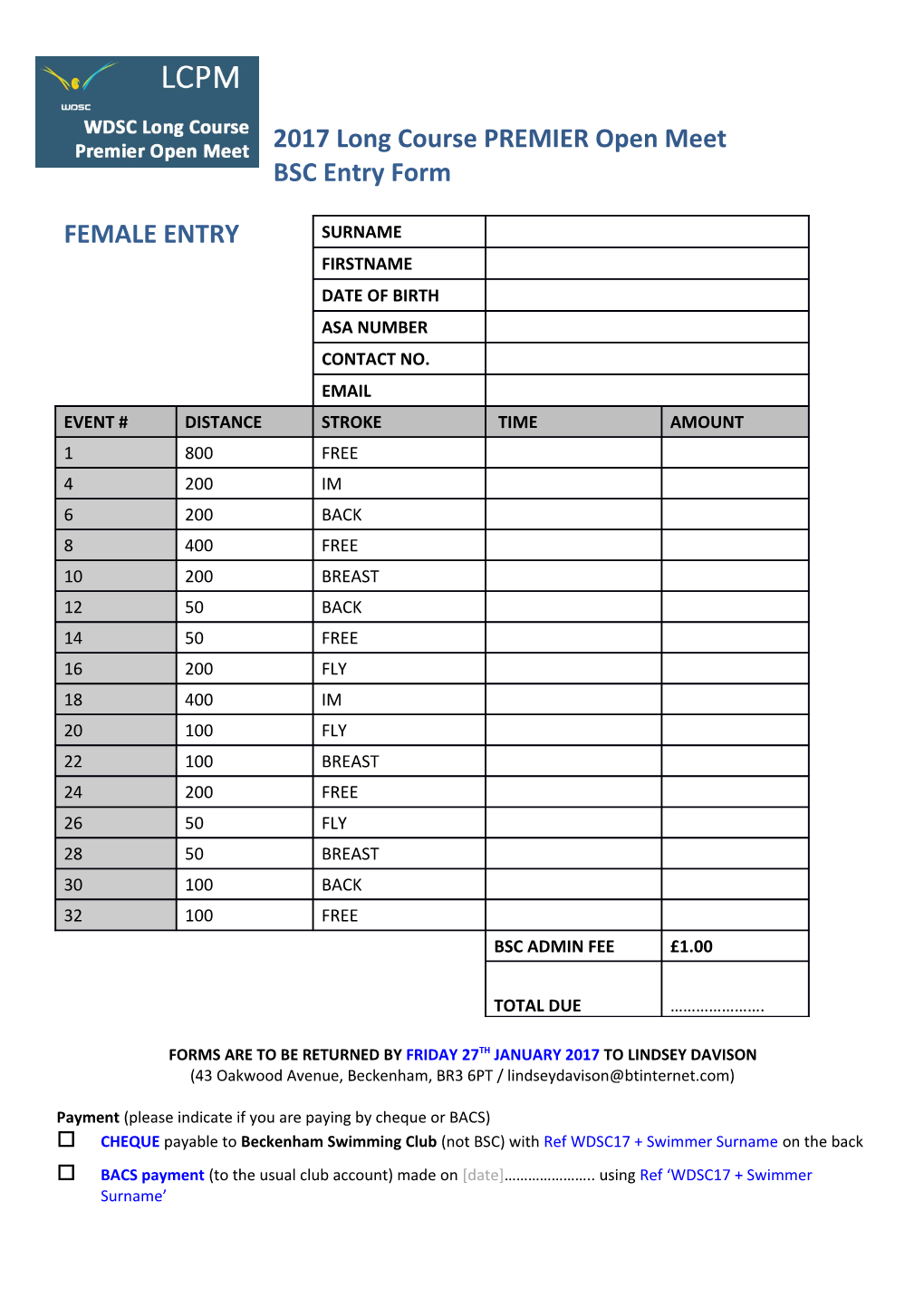 2017 Long Course PREMIER Open Meet