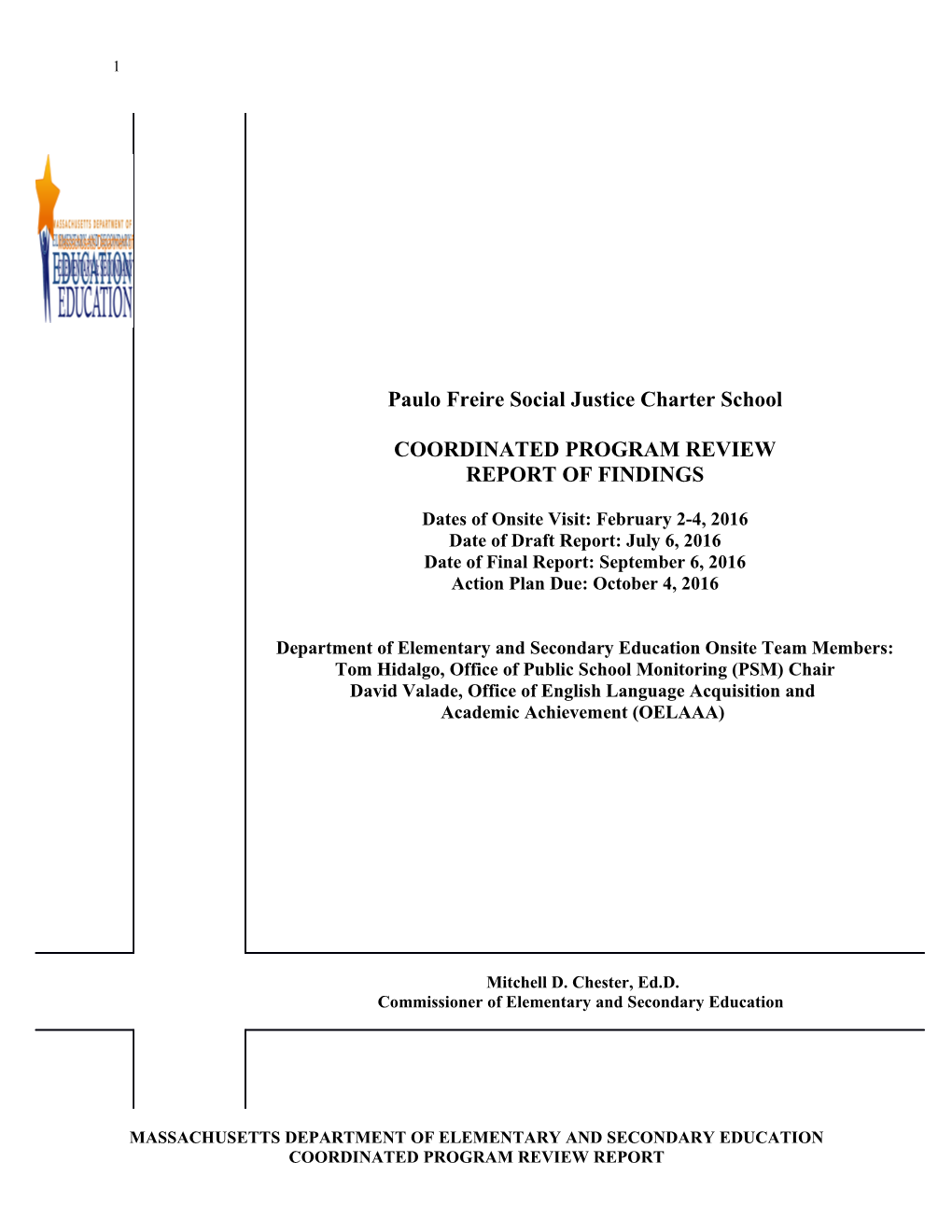 Paulo Friere Social Justice Charter School CPR Final Report 2016
