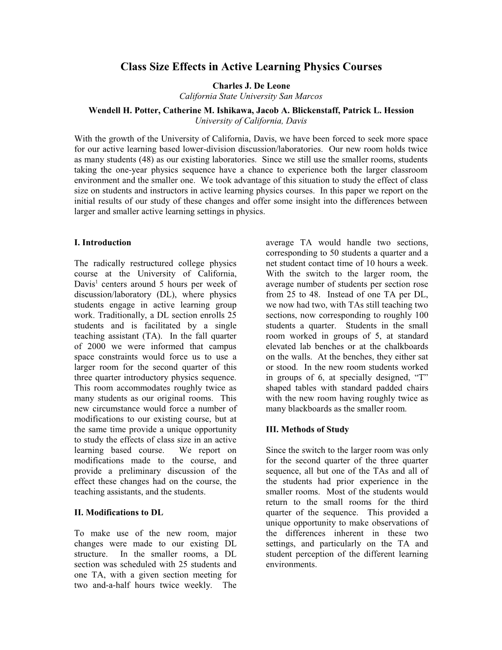 Class Size Effects in Active Learning Physics Courses