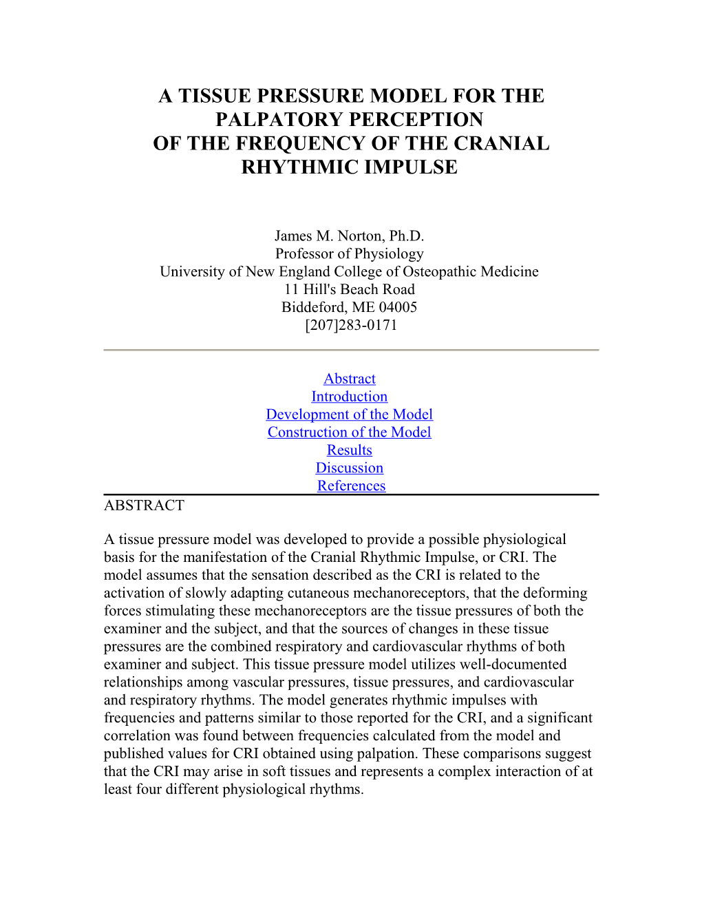 A Tissue Pressure Model for the Palpatory Perception