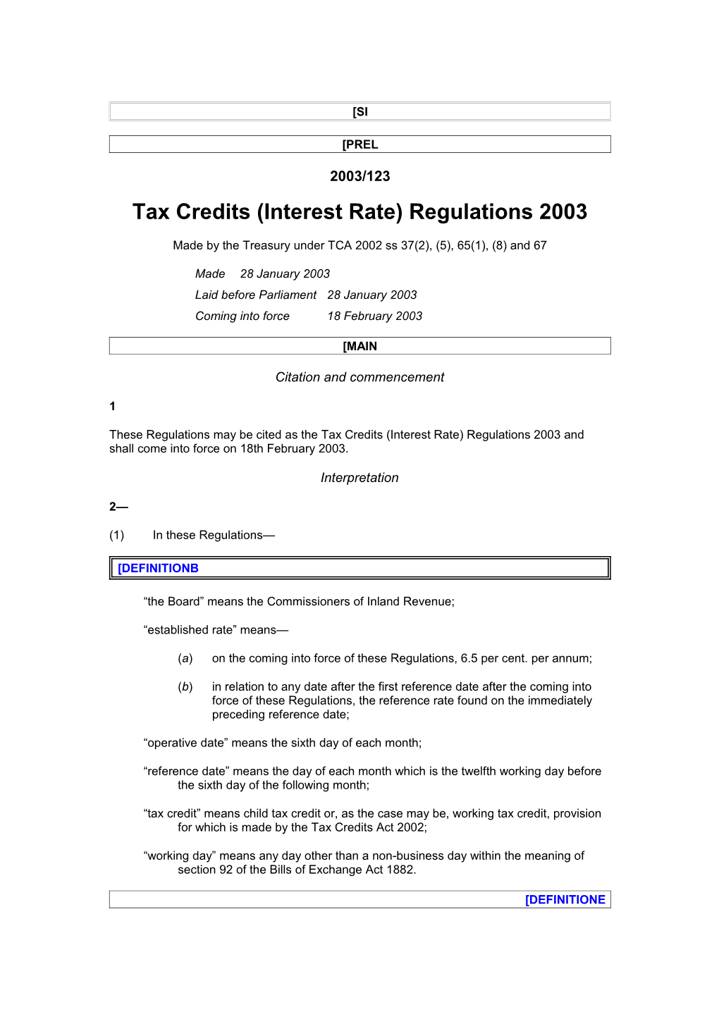Tax Credits (Interest Rate) Regulations 2003