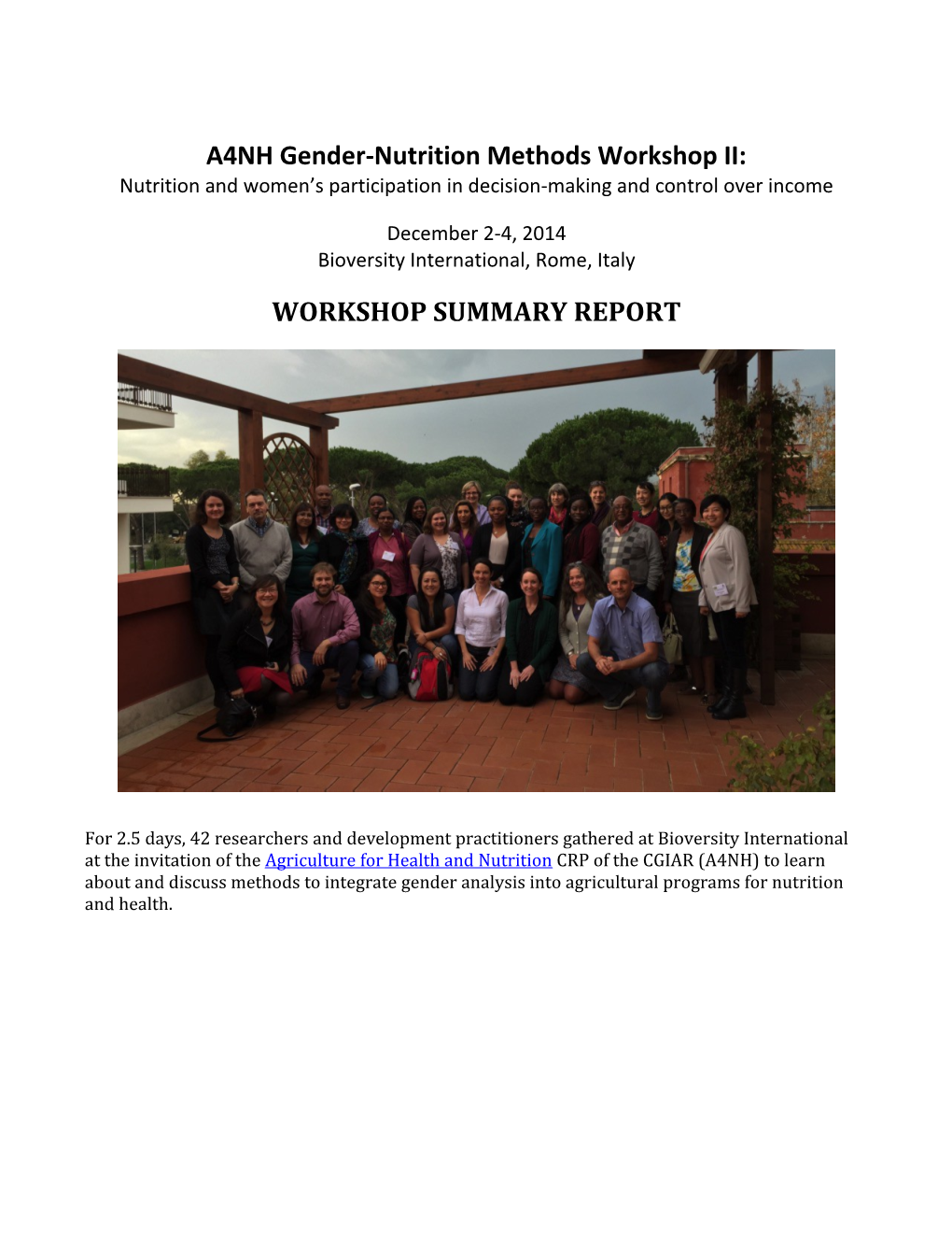 A4NH Gender-Nutrition Methods Workshop II