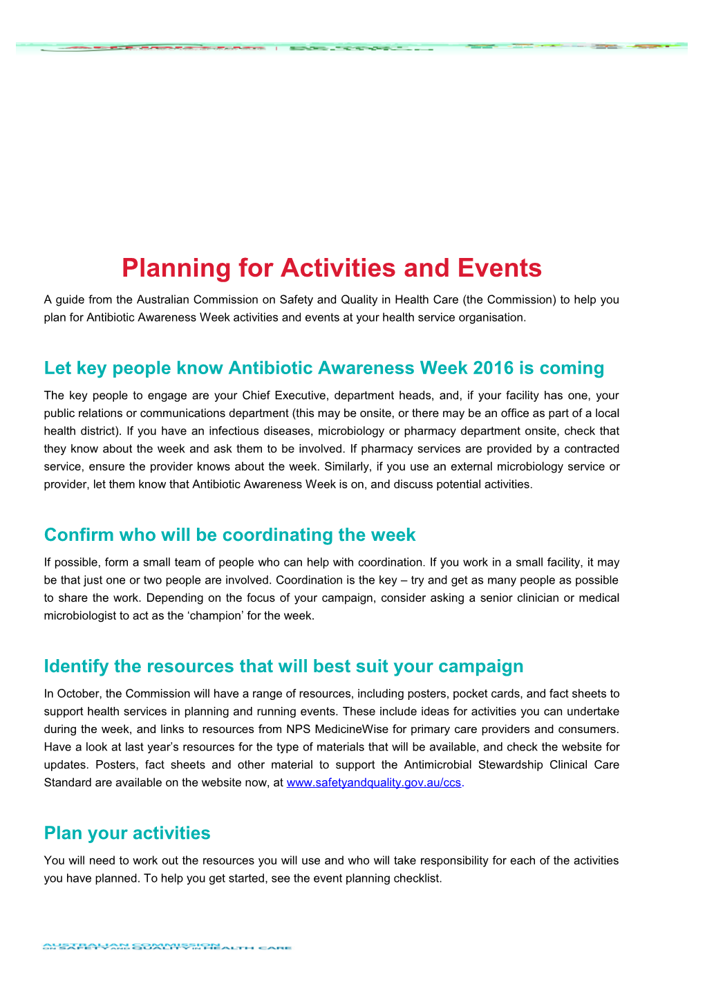 Planning for Activities and Events