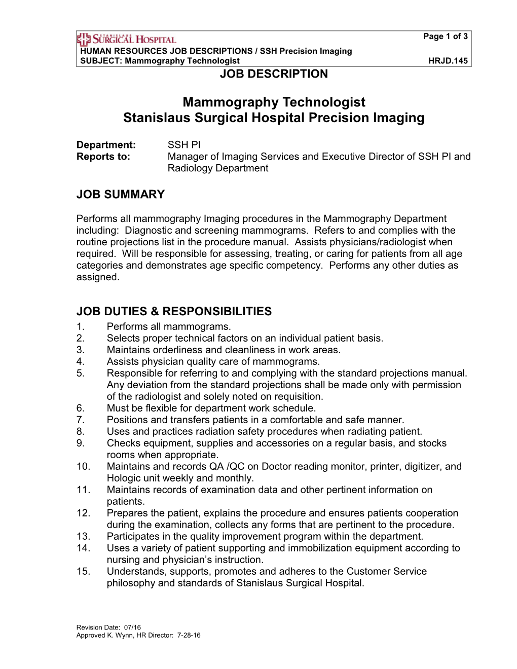 HRDJ.145 Mammography Technologist