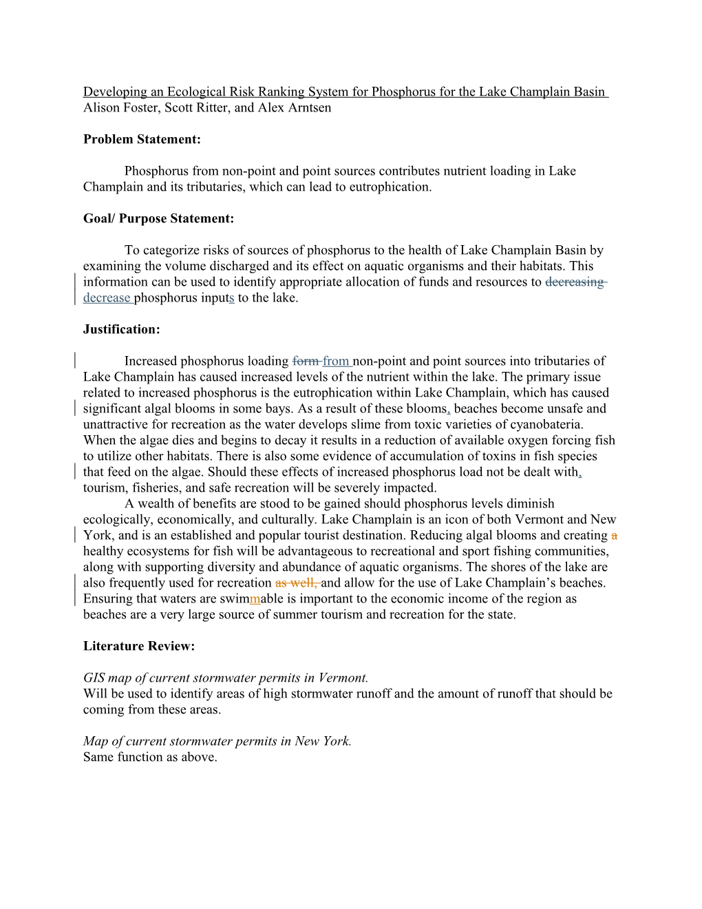 Developing an Ecological Risk Ranking System for Phosphorus for the Lake Champlain Basin