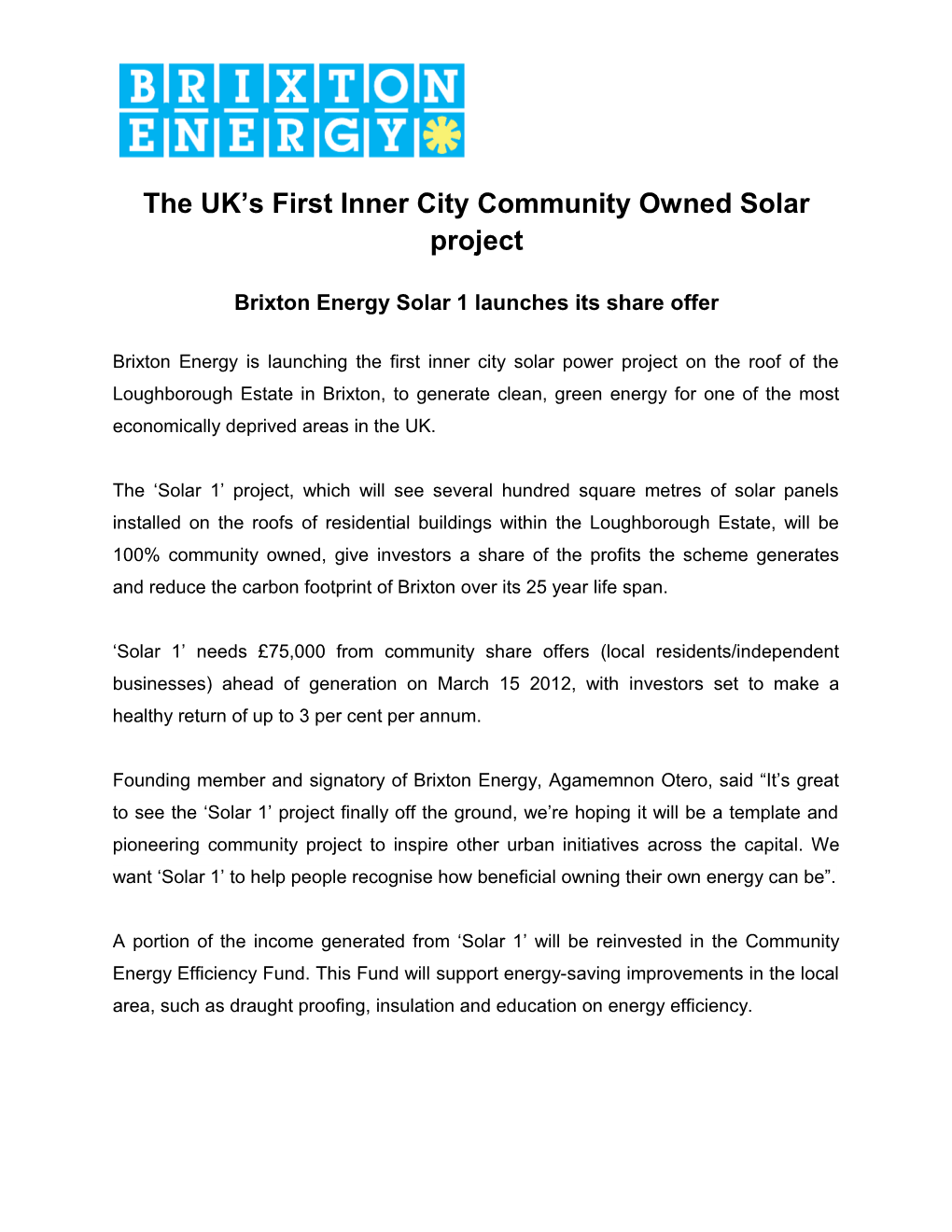 The UK S First Inner City Community Owned Solar Project