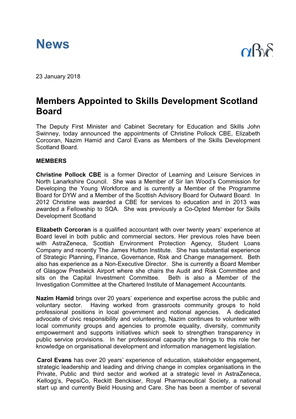 Membersappointed to Skills Development Scotland Board
