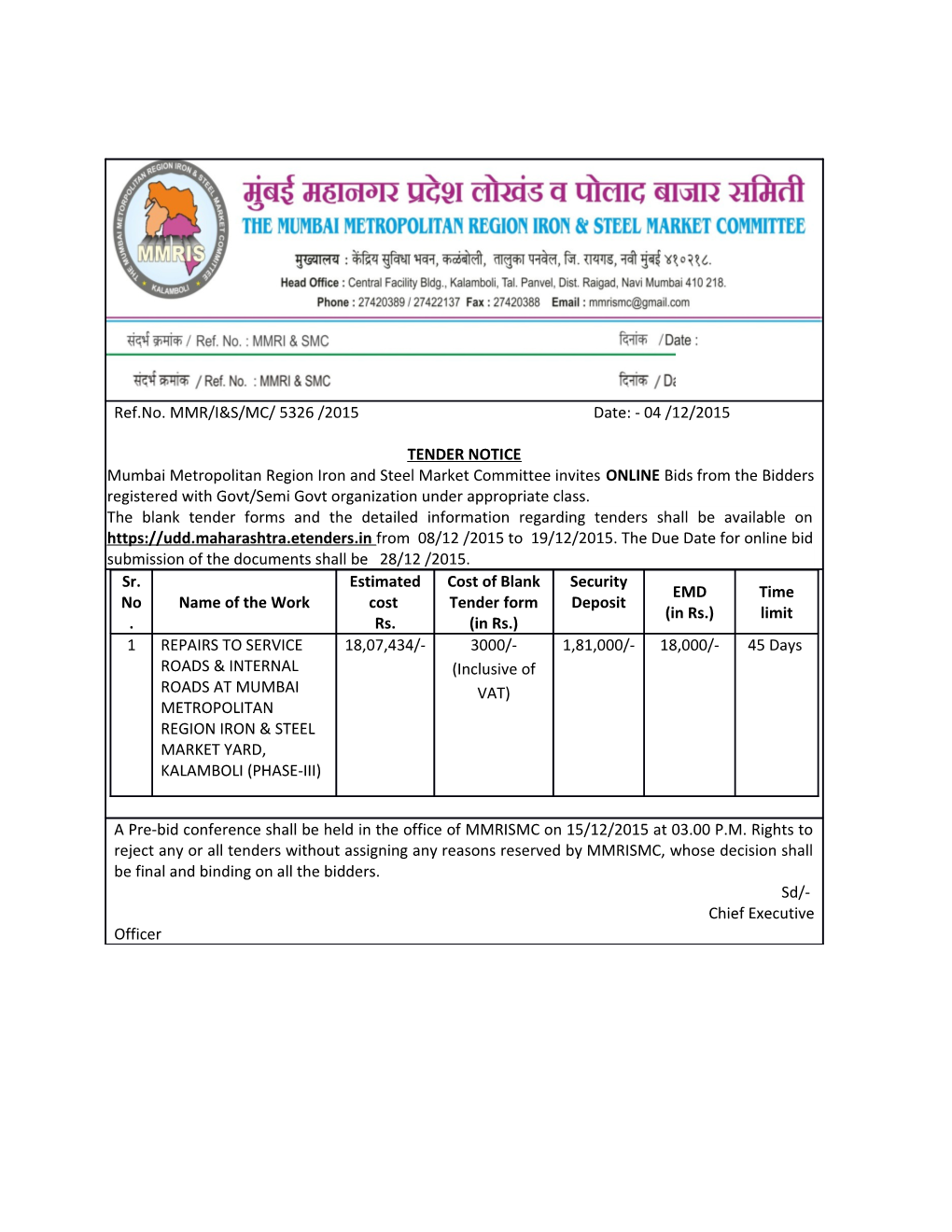 Detailed Tender Notice