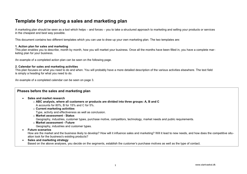 Template for Preparing a Sales and Marketing Plan