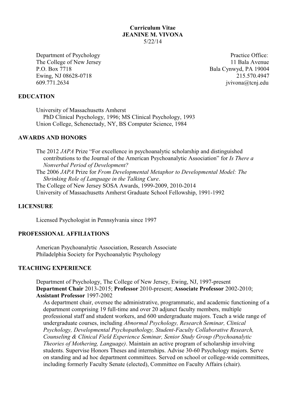 Annotated Curriculum Vitae