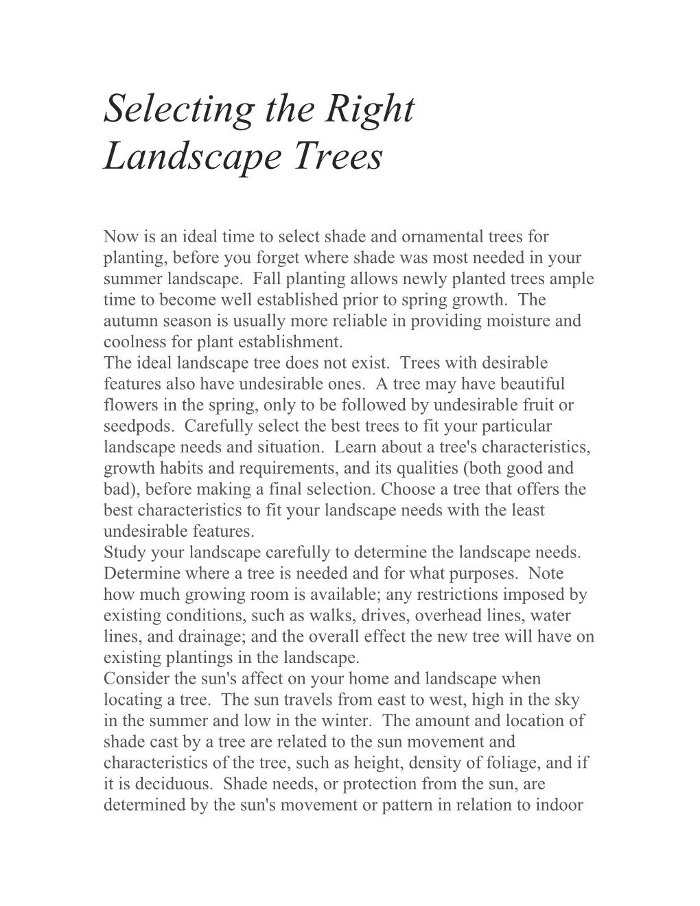 Selecting the Right Landscape Trees