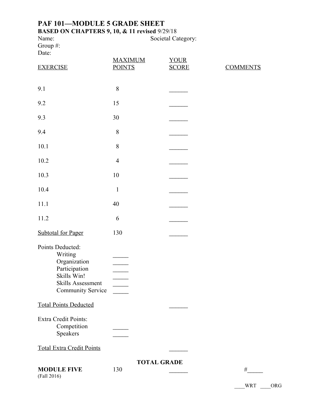 Paf 101 Module 5 Grade Sheet