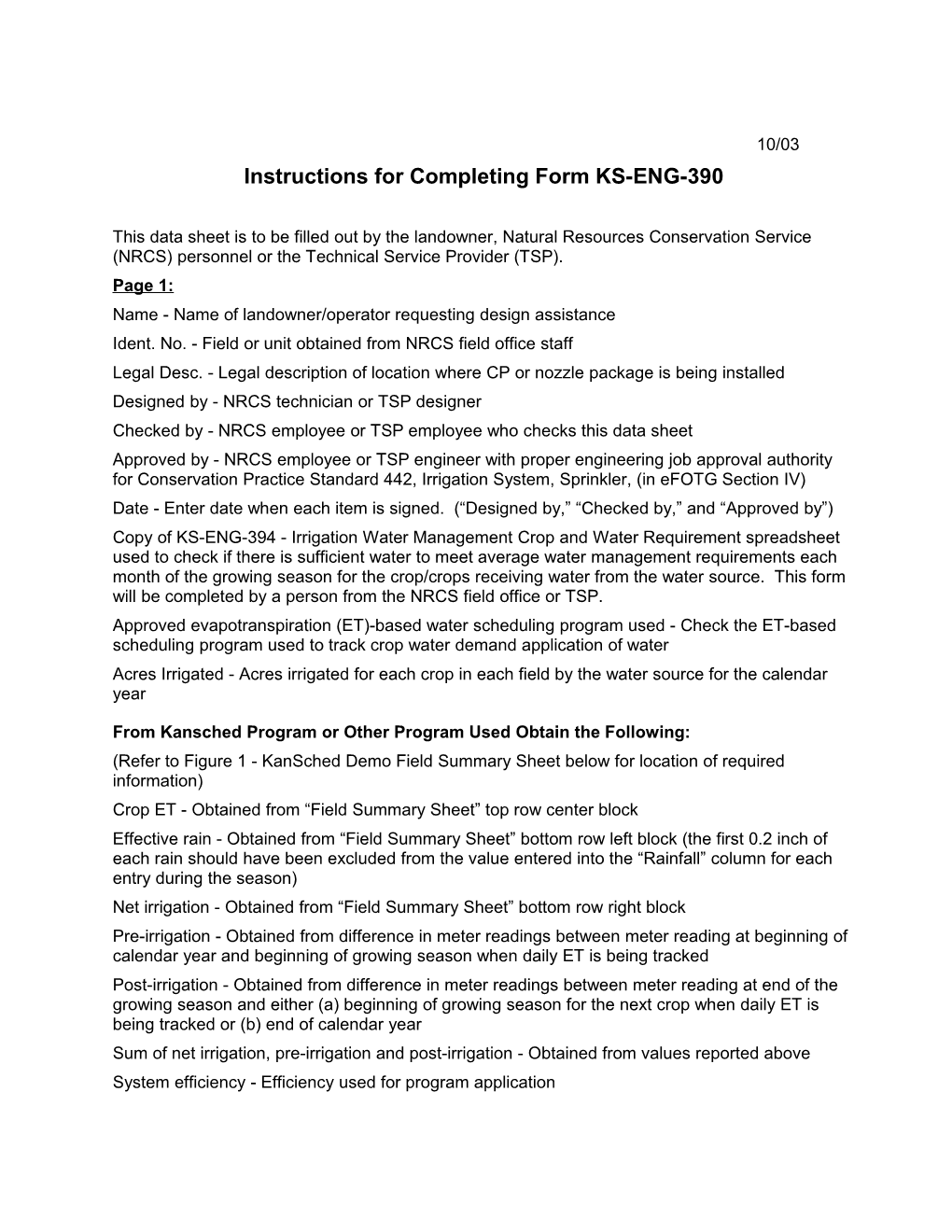 Instructions for Completing Form KS-ENG-390
