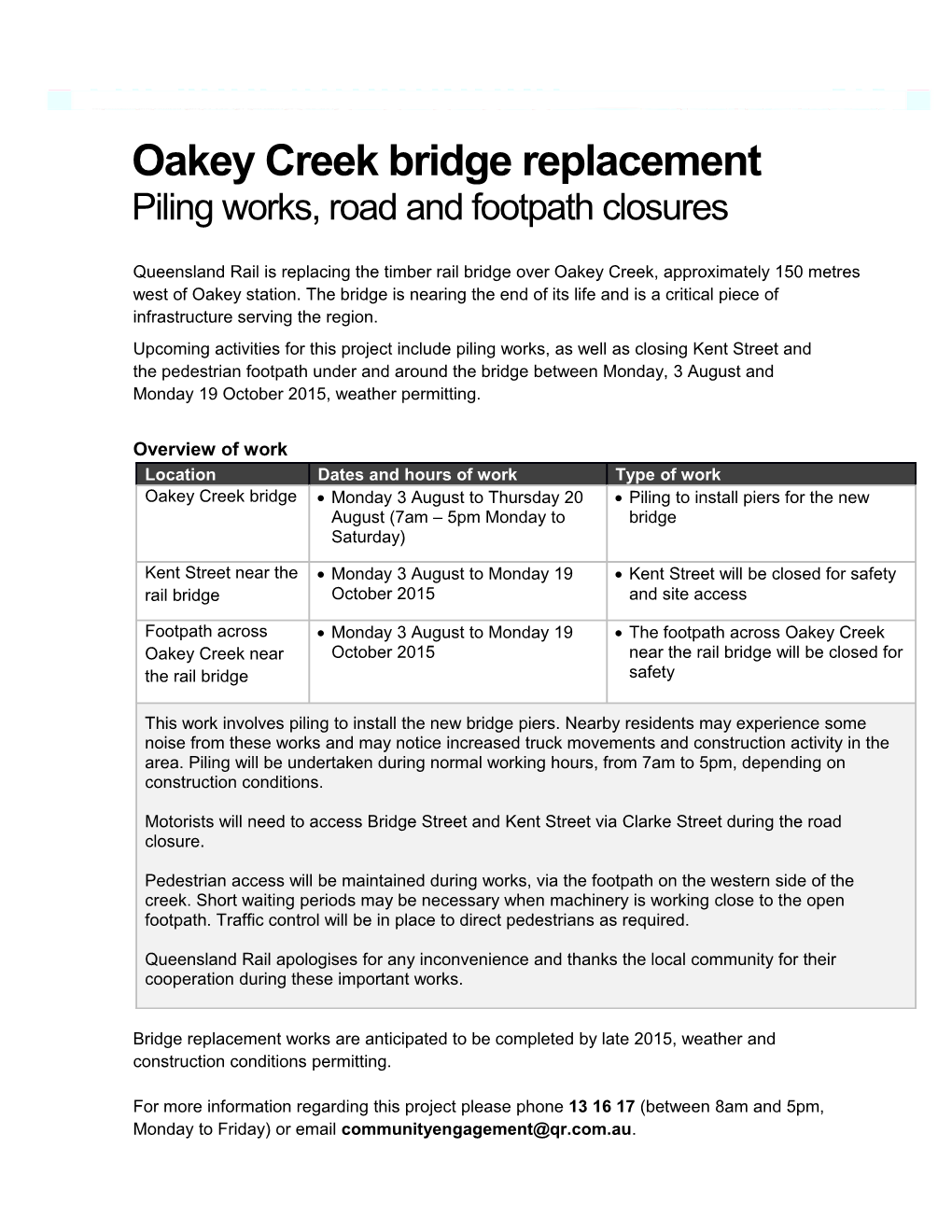 Oakey Works Notice 1