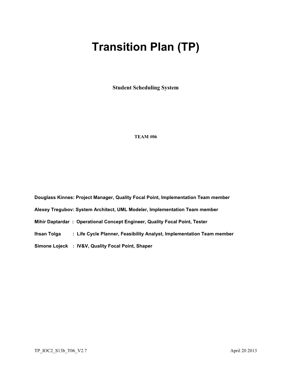 Transition Plan (TP) s1