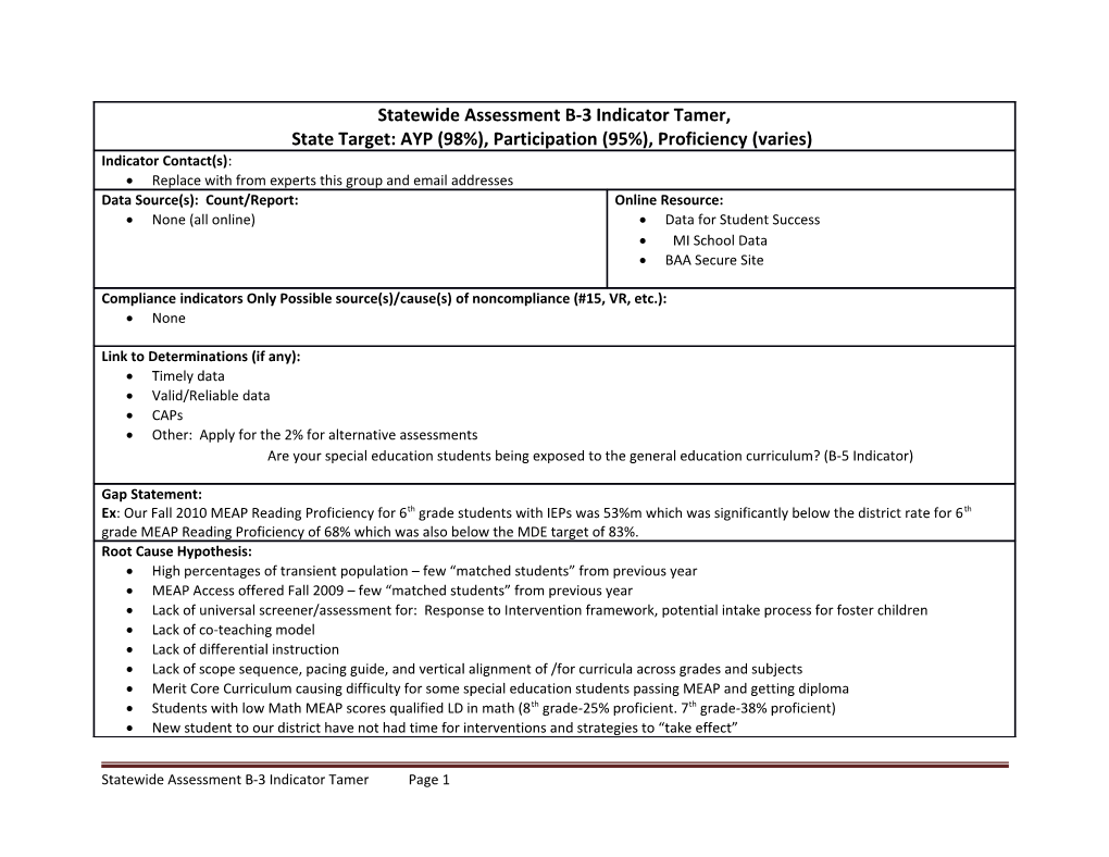 Statewide Assessment B-3 Indicator Tamer Page 1