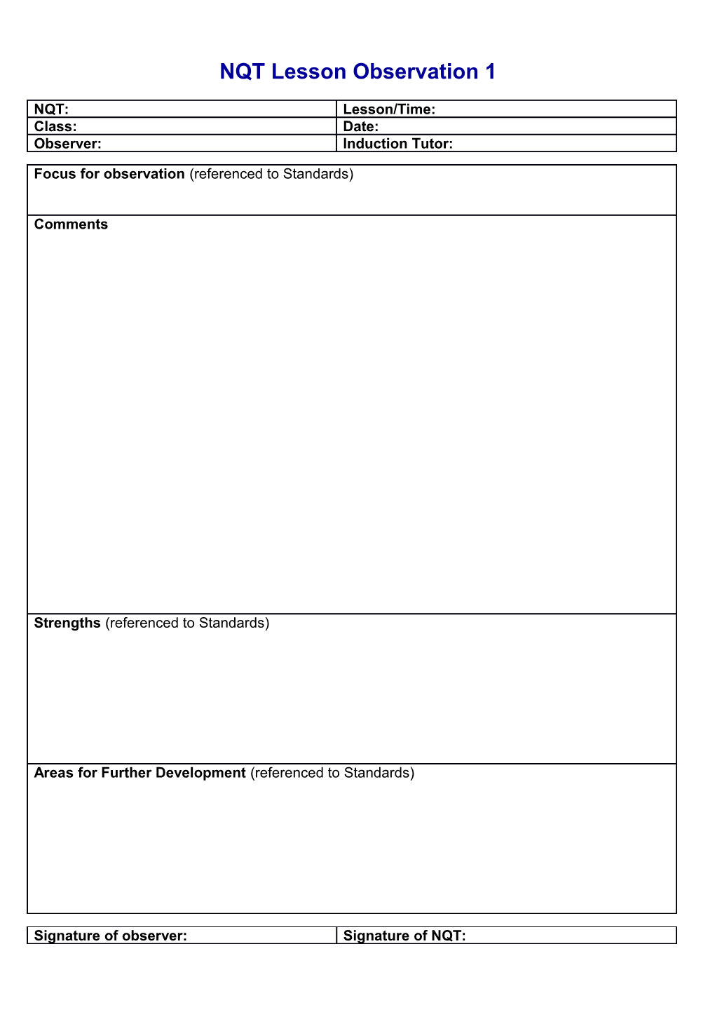 NQT Lesson Observation 1