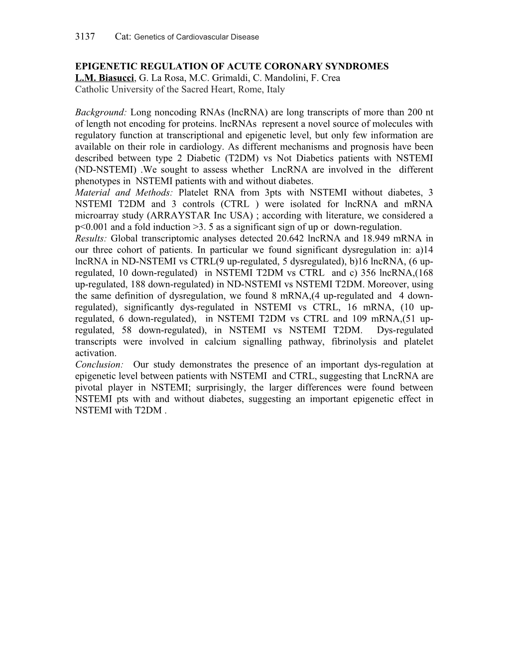 Epigenetic Regulation of Acute Coronary Syndromes