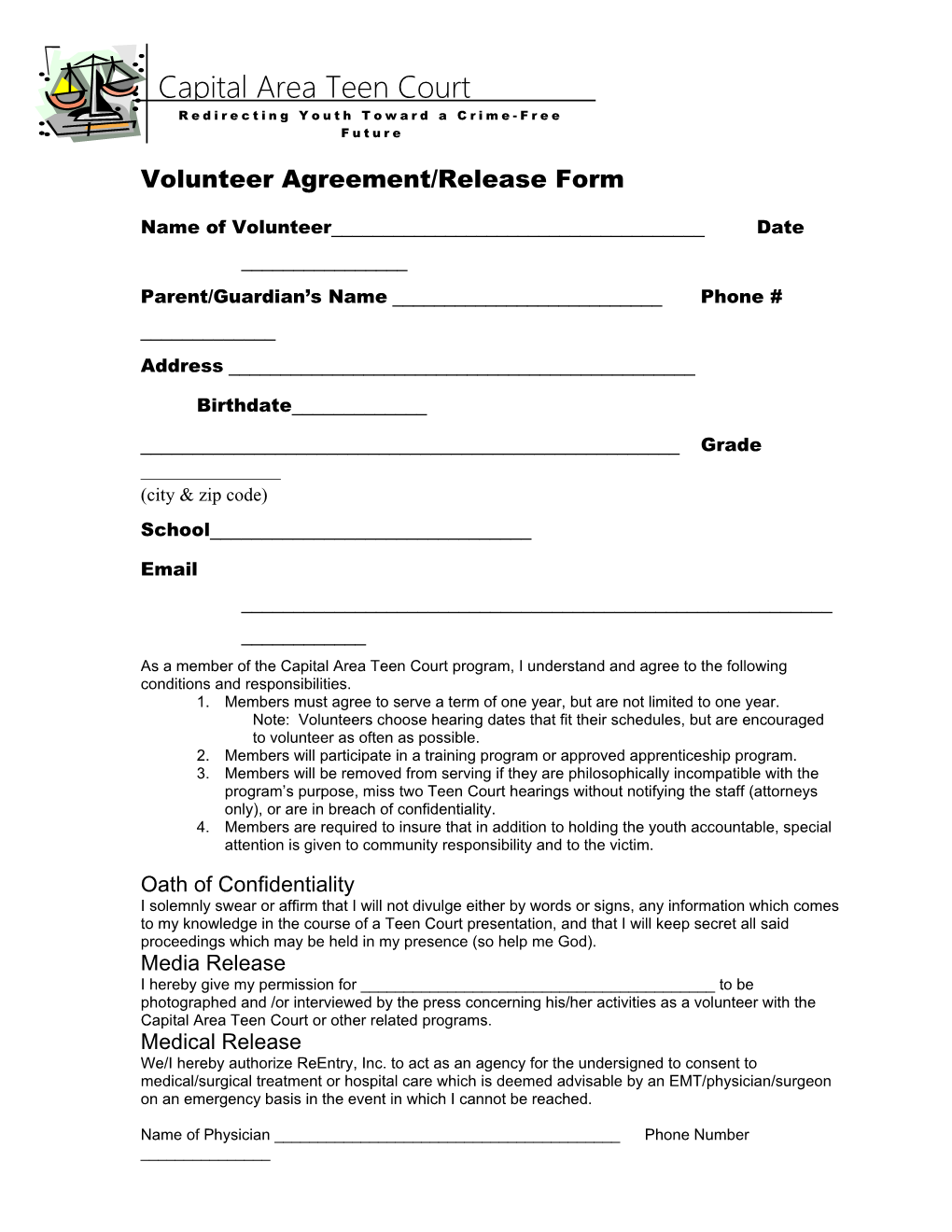 Volunteer Agreement/Release Form