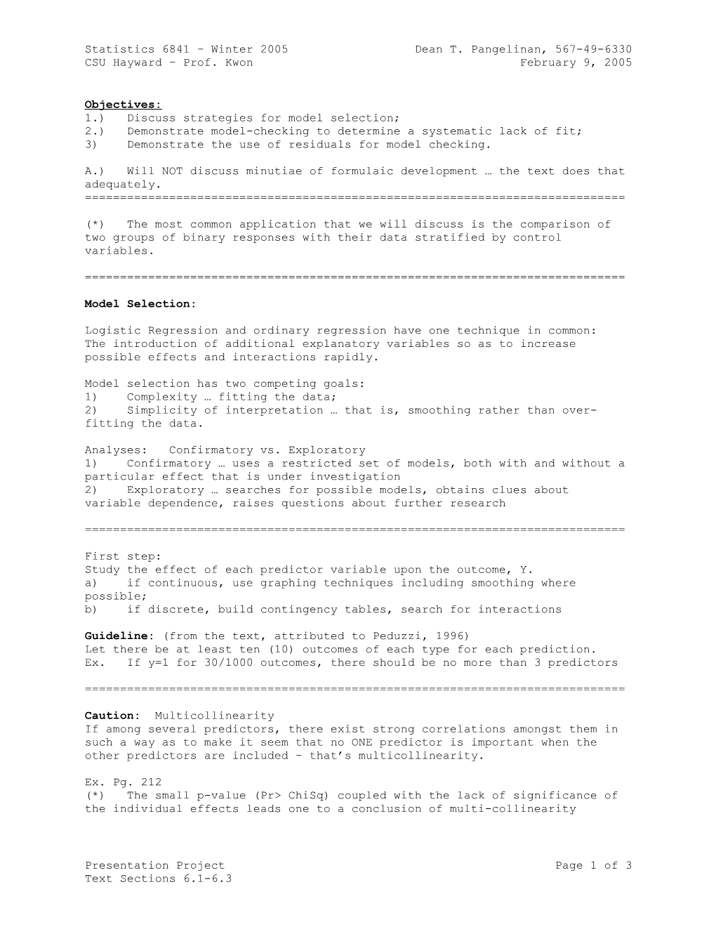 Statistics 6841 Winter 2005 Dean T. Pangelinan, 567-49-6330