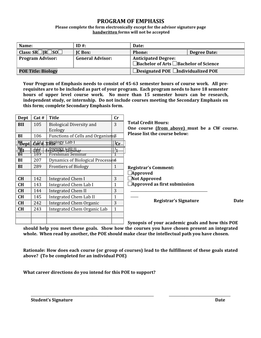 Please Complete the Form Electronically Except for the Advisor Signature Page