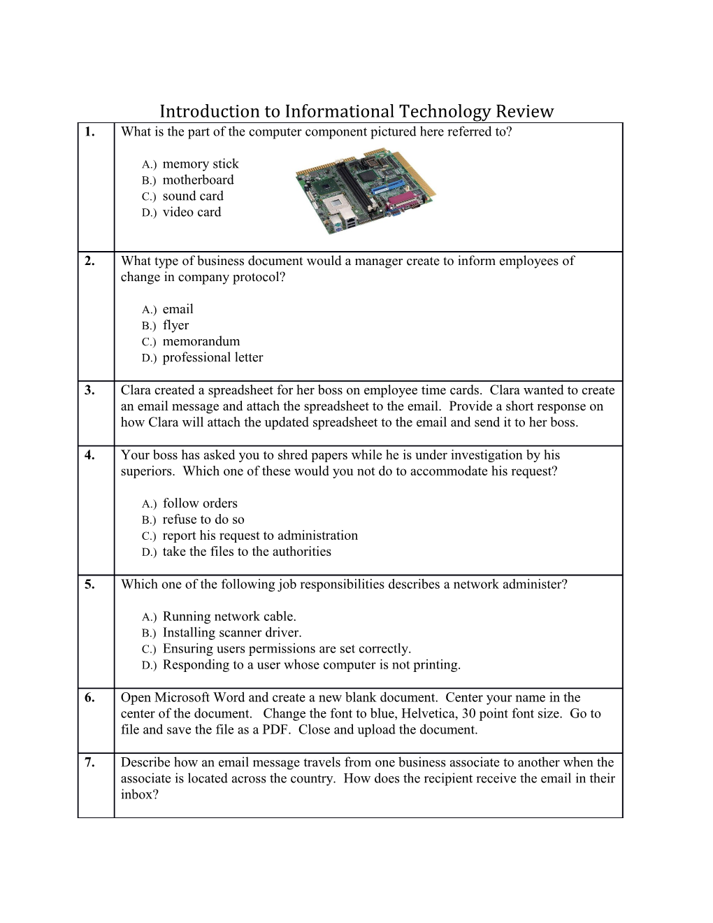 Individual Test Item Specifications