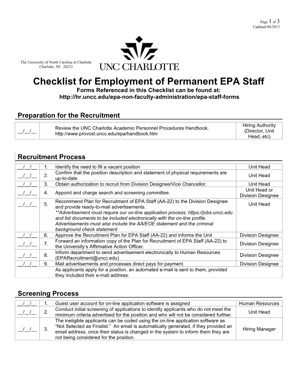 Checklist for Employment of Permanent EPA Staff s1