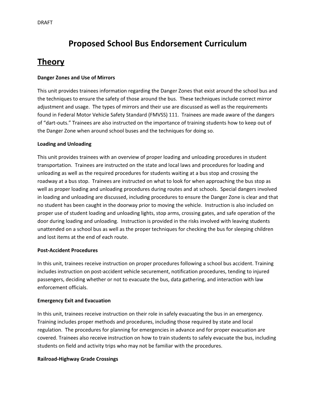 Proposed School Bus Endorsement Curriculum