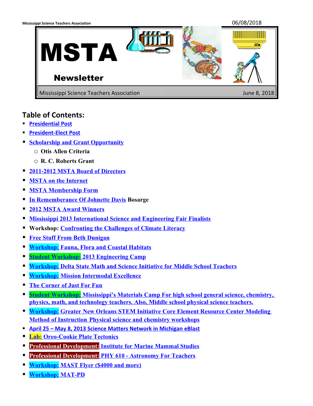 Mississippi Science Teachers Association 05/04/2013