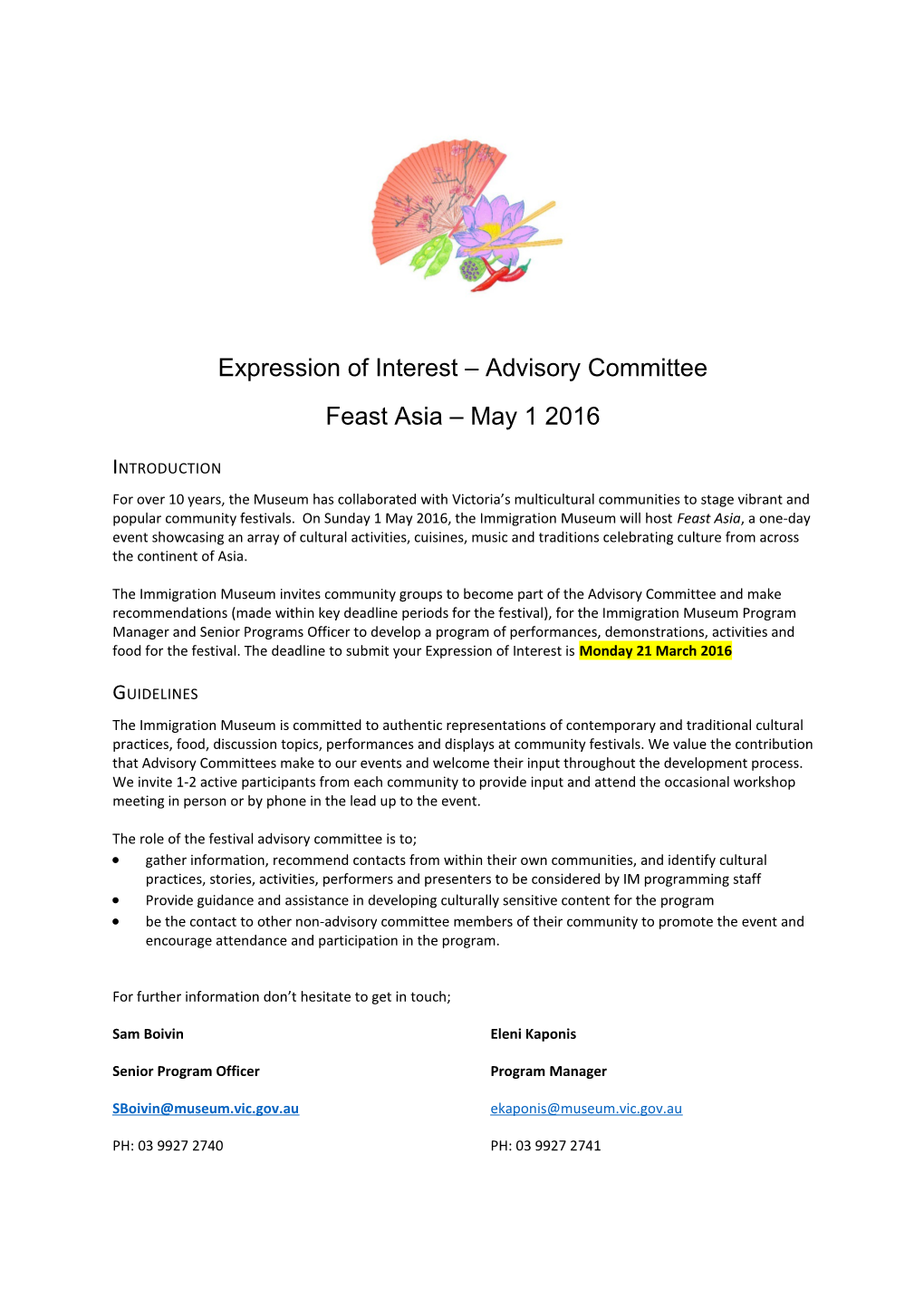 Expression of Interest Advisory Committee