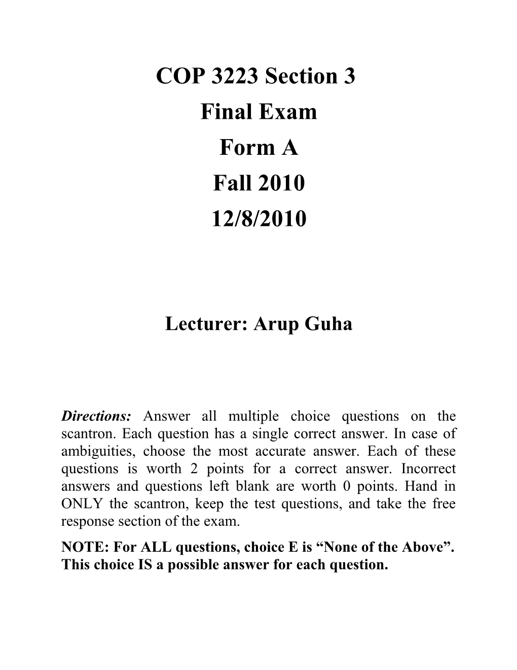 Lecturer: Arup Guha s1