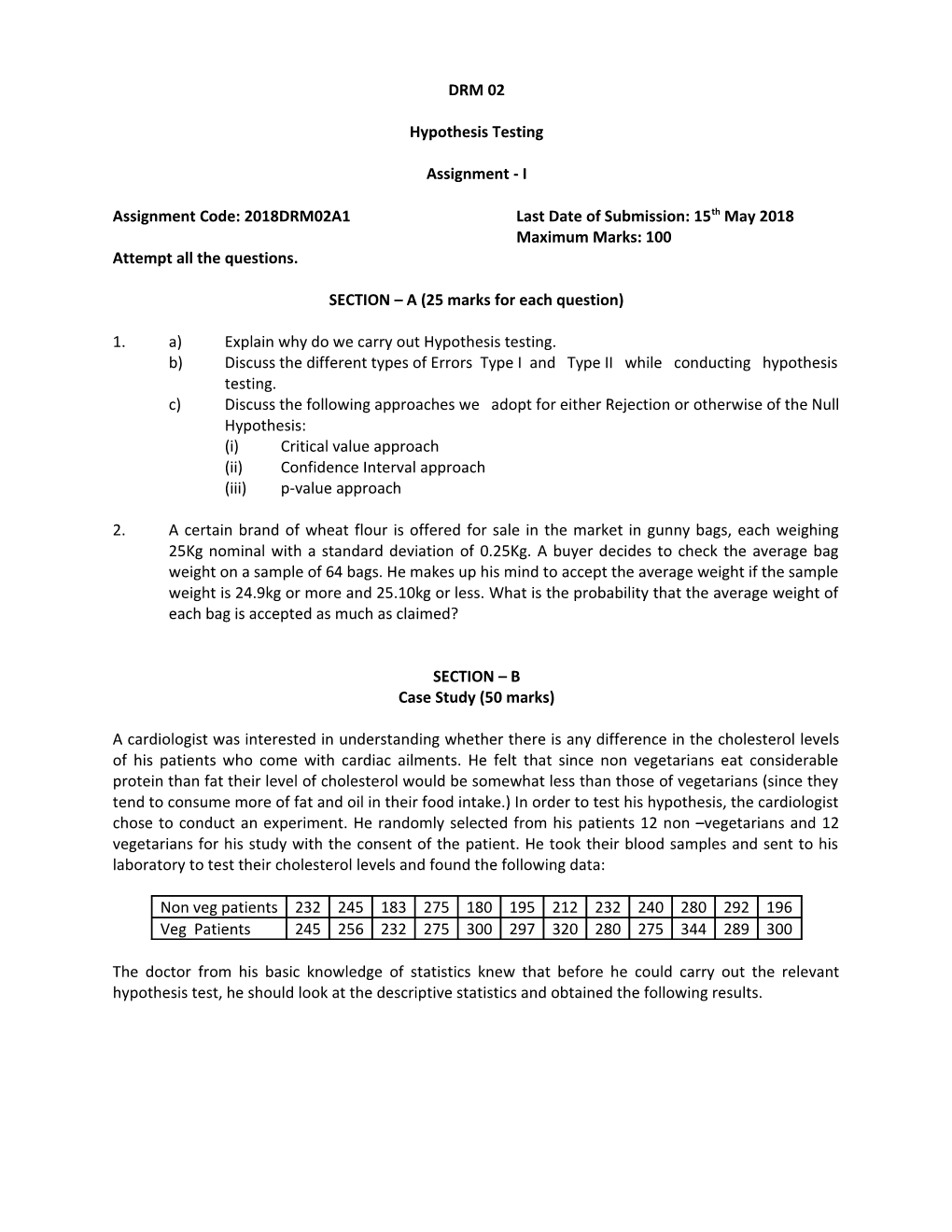 Assignment Code: 2018DRM02A1 Last Date of Submission: 15Thmay 2018