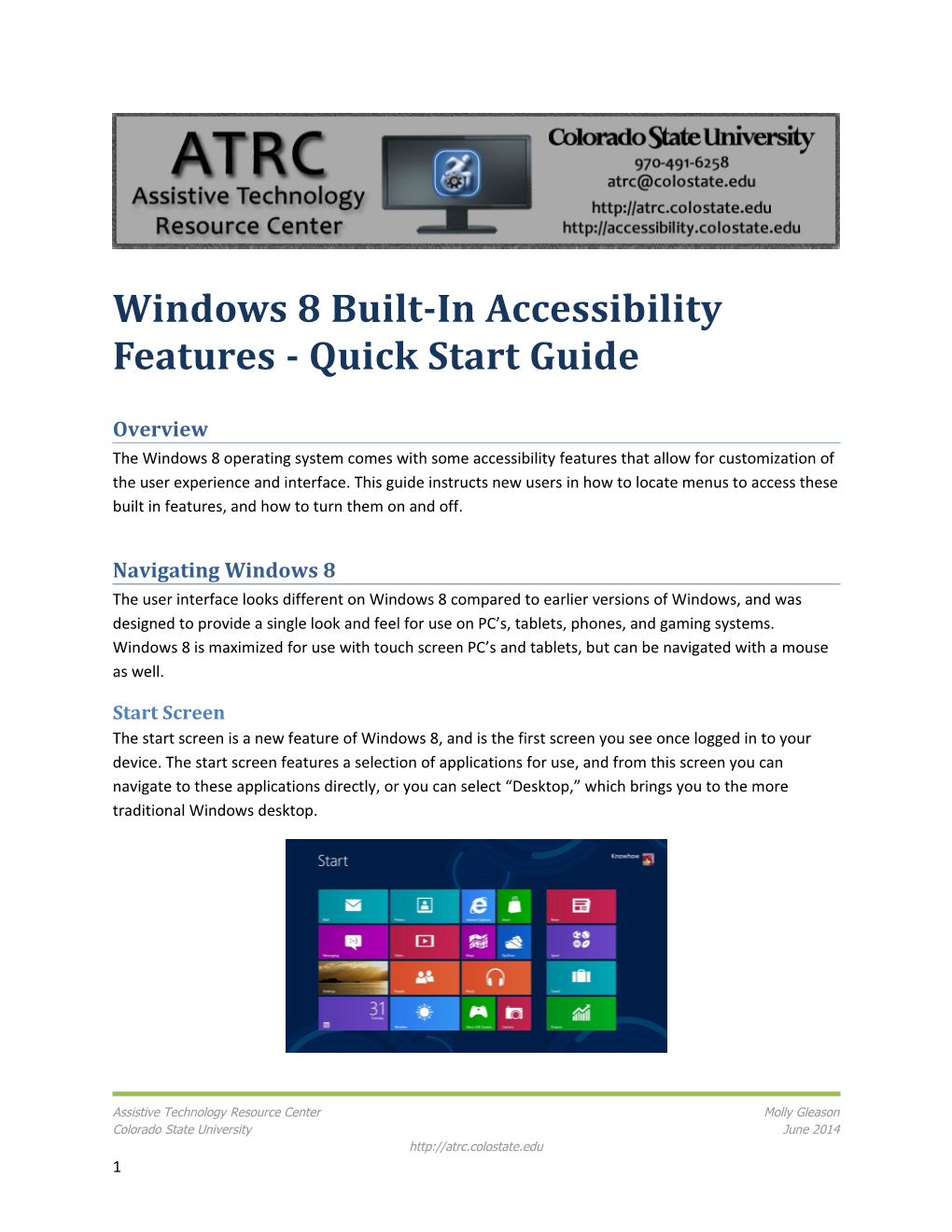 Windows 8 Built-In Accessibility Features - Quick Start Guide