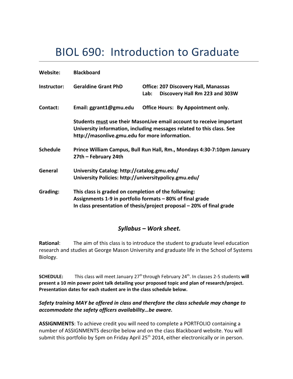 Introduction to Graduate Studies: Syllabus Work Sheet
