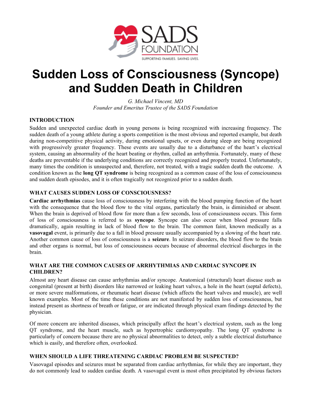 Sudden Loss of Consciousness (Syncope)
