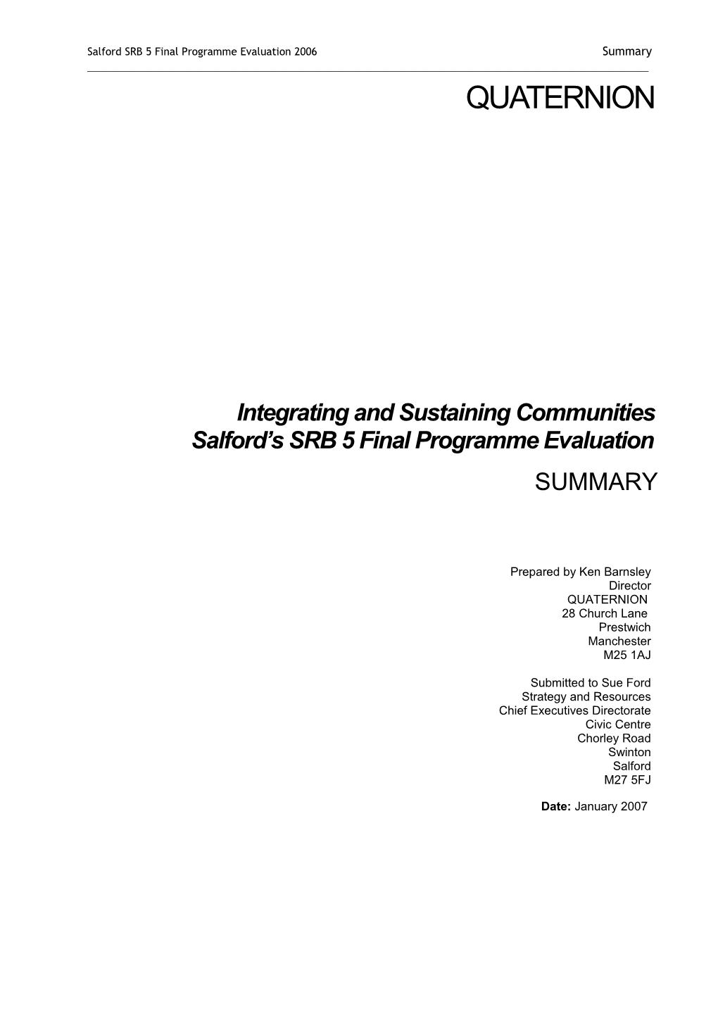 Salford SRB 5 Final Programme Evaluation 2006 Summary