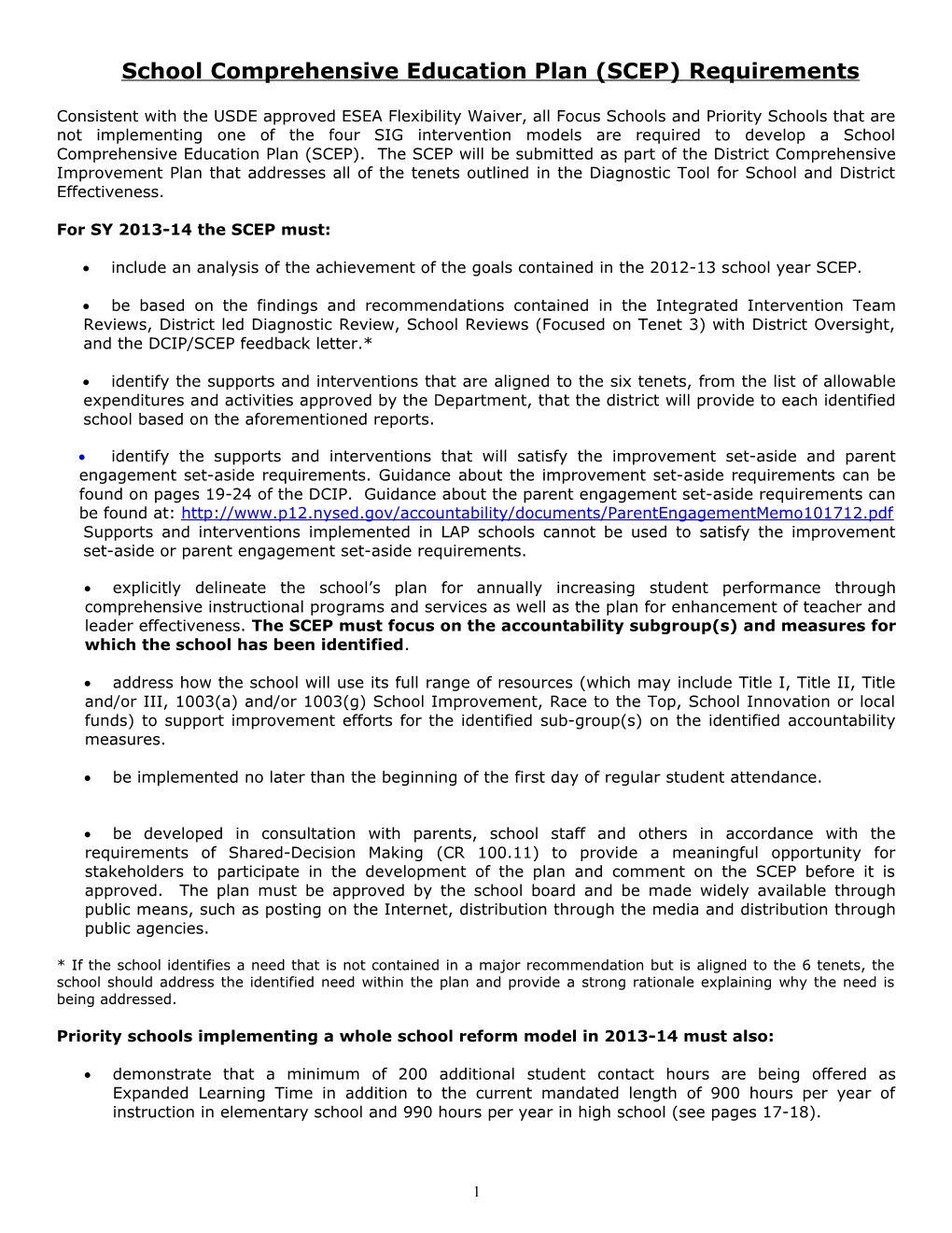 School Comprehensive Education Plan (SCEP) Requirements