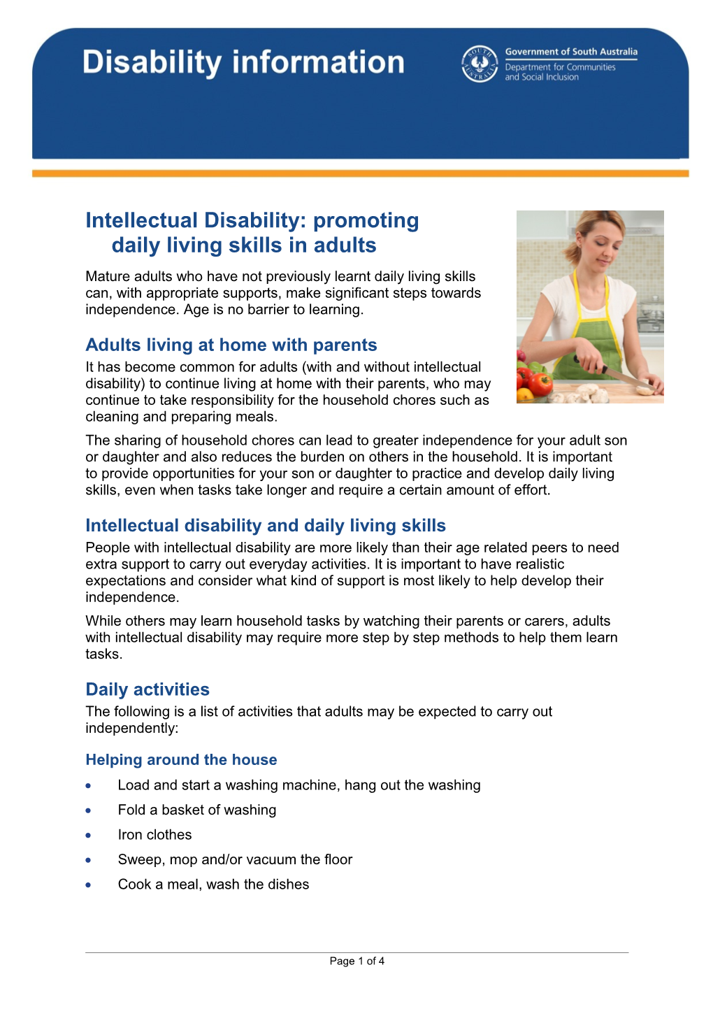 Intellectual Disability: Promoting Daily Living Skills in Adults