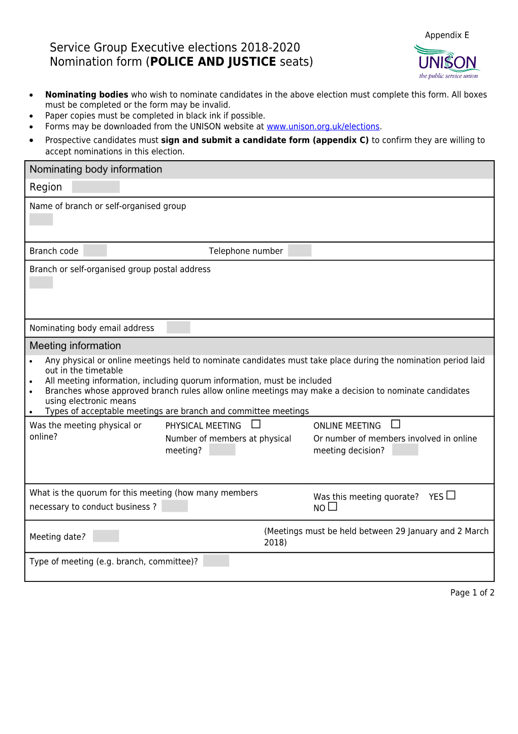 Nomination Form ( POLICE and JUSTICE Seats)