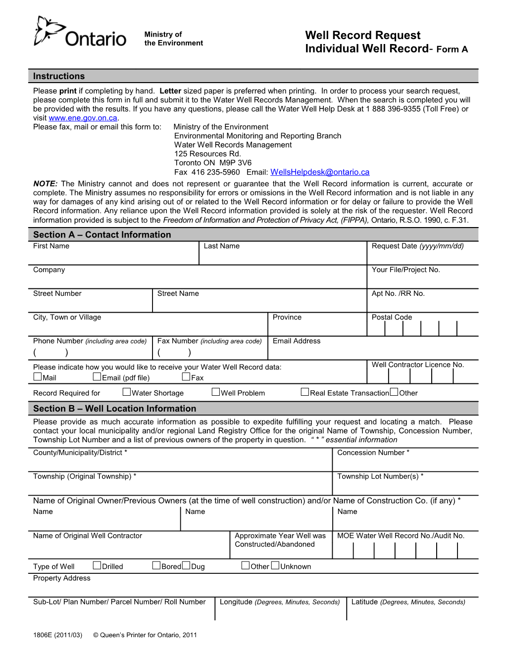 1806E (2011/03) Queen S Printer for Ontario, 2011