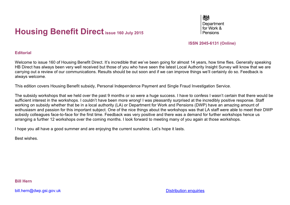 Housing Benefit Direct Issue 135 March 2013