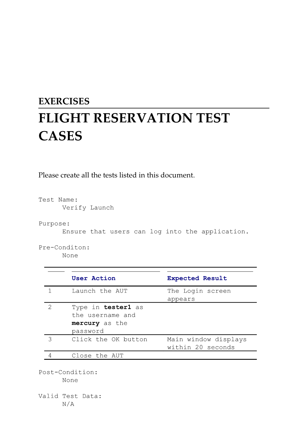 Flight Reservation Test Cases