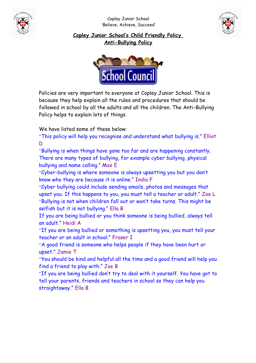 Copley Junior School S Child Friendly Policy